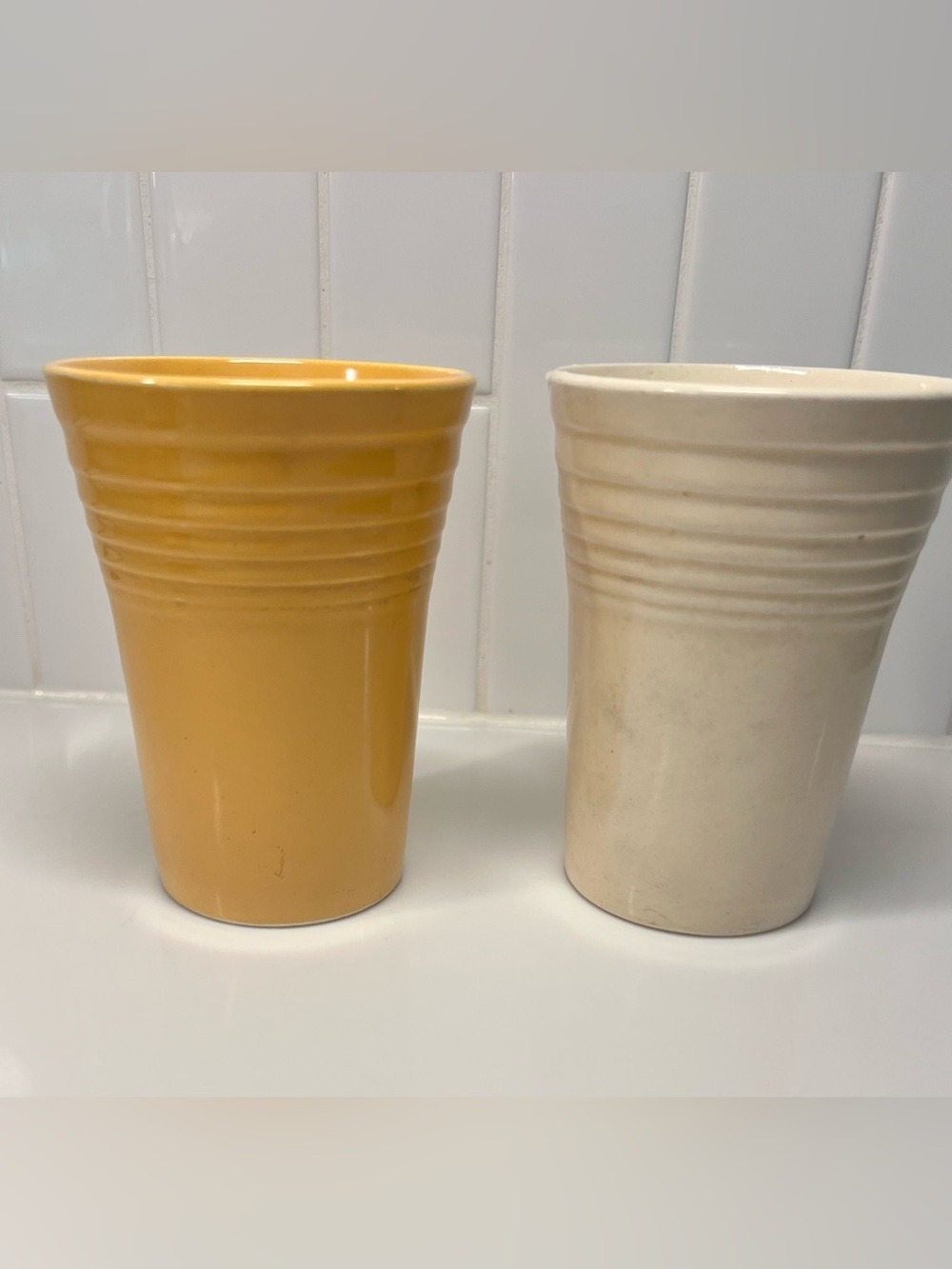 Vintage Original Fiesta Juice Tumbler Cup 4.5” Lot Of 2 Yellow And Ivory